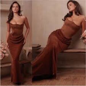 House of CB Strapless Brown Dress Persephone toffee velvet strapless bustier xs